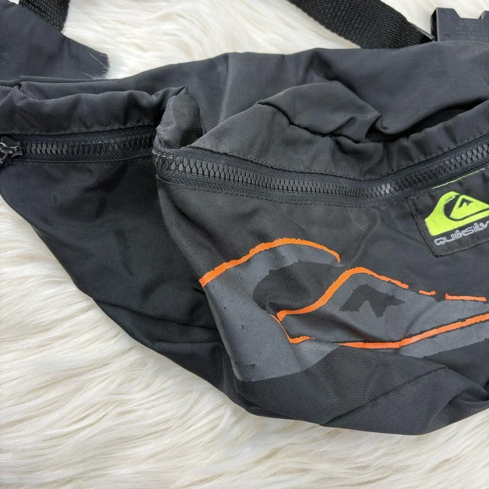 Vintage Quicksilver XL Fanny Pach Black Neon‎ Surf Preppy